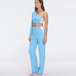 Villamar One-Shoulder Crop Top And Evangeline High Waist Blue-White Pants Set | Moeva | RTW Bustiers | Each week unveils new pieces—luxury swimwear, fluid resort silhouettes, and elevated summer-to-evening essentials designed to carry you from coastal escapes to city nights.