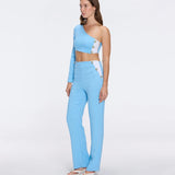 Villamar One-Shoulder Crop Top And Evangeline High Waist Blue-White Pants Set | Moeva | RTW Bustiers | Each week unveils new pieces—luxury swimwear, fluid resort silhouettes, and elevated summer-to-evening essentials designed to carry you from coastal escapes to city nights.