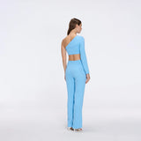 Villamar One-Shoulder Crop Top And Evangeline High Waist Blue-White Pants Set | Moeva | RTW Bustiers | Each week unveils new pieces—luxury swimwear, fluid resort silhouettes, and elevated summer-to-evening essentials designed to carry you from coastal escapes to city nights.
