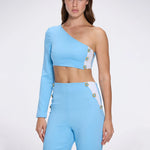 Villamar One-Shoulder Crop Top And Evangeline High Waist Blue-White Pants Set | Moeva | RTW Bustiers | Each week unveils new pieces—luxury swimwear, fluid resort silhouettes, and elevated summer-to-evening essentials designed to carry you from coastal escapes to city nights.