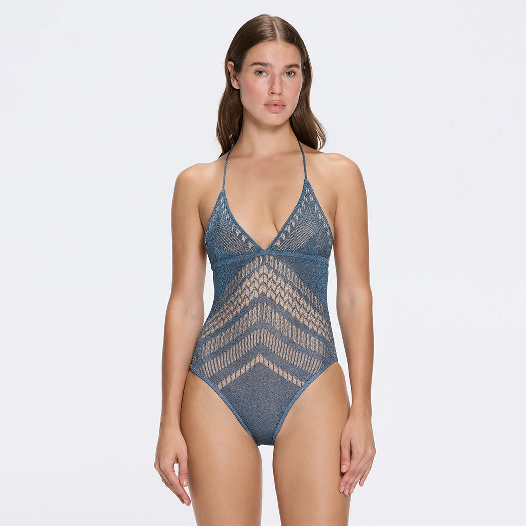 Villone Halter Neck Blue Knitted Swimsuit | Moeva | Swimsuit | Each week unveils new pieces—luxury swimwear, fluid resort silhouettes, and elevated summer-to-evening essentials designed to carry you from coastal escapes to city nights.