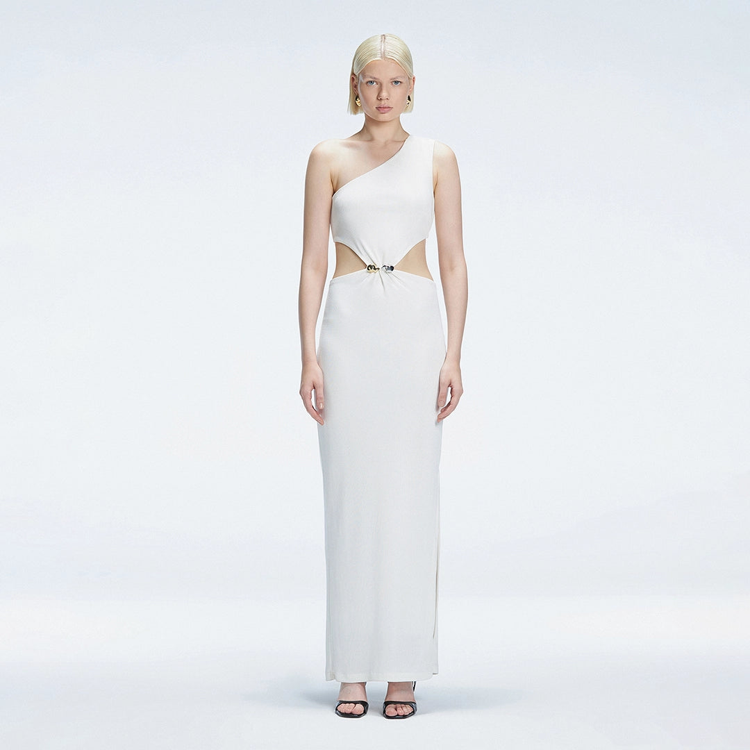 Violet White One-Shoulder Textured Maxi Dress with Cut-Out Detail | Moeva | Dress | Each week unveils new pieces—luxury swimwear, fluid resort silhouettes, and elevated summer-to-evening essentials designed to carry you from coastal escapes to city nights.