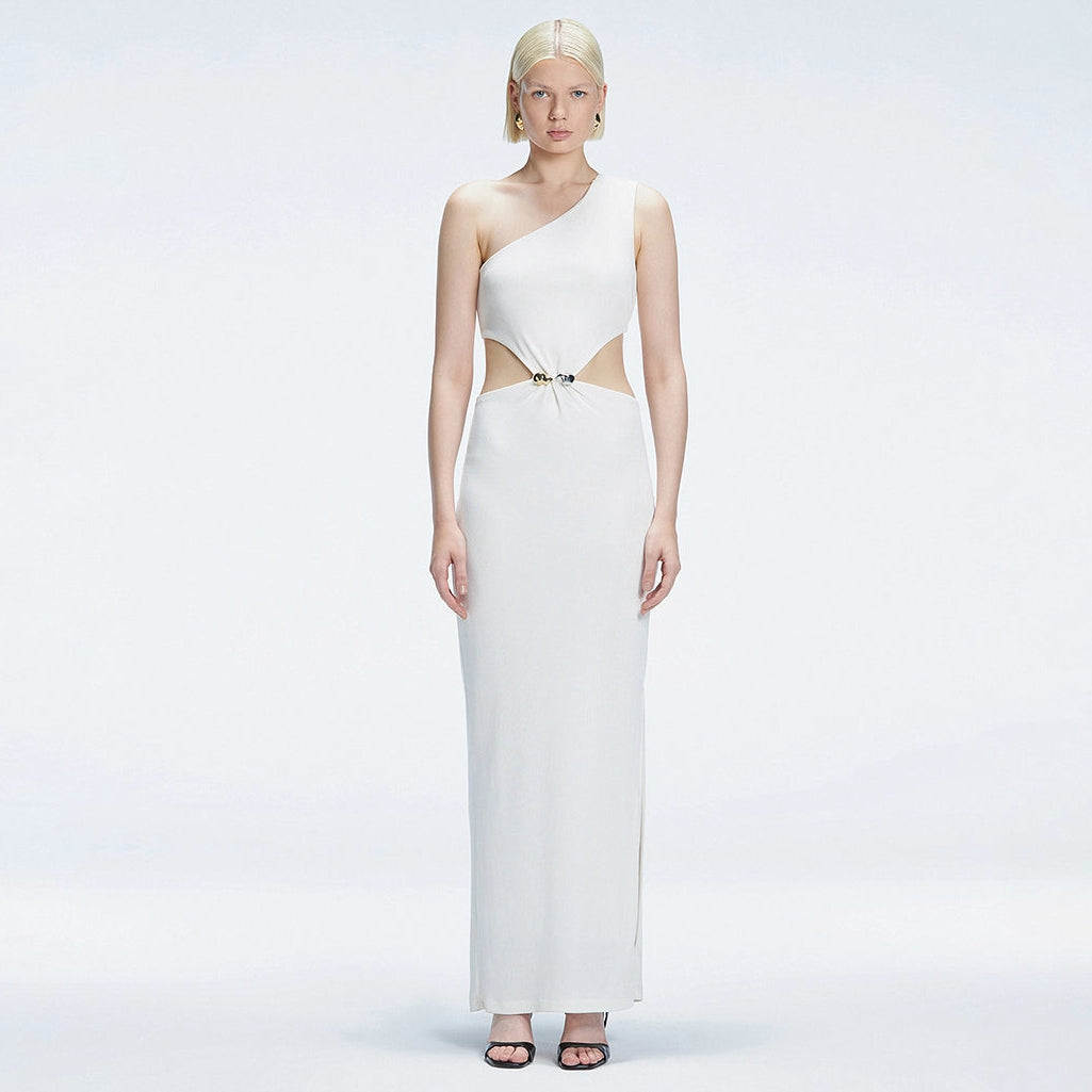 Violet White One-Shoulder Textured Maxi Dress with Cut-Out Detail | Moeva | Dress | Each week unveils new pieces—luxury swimwear, fluid resort silhouettes, and elevated summer-to-evening essentials designed to carry you from coastal escapes to city nights.