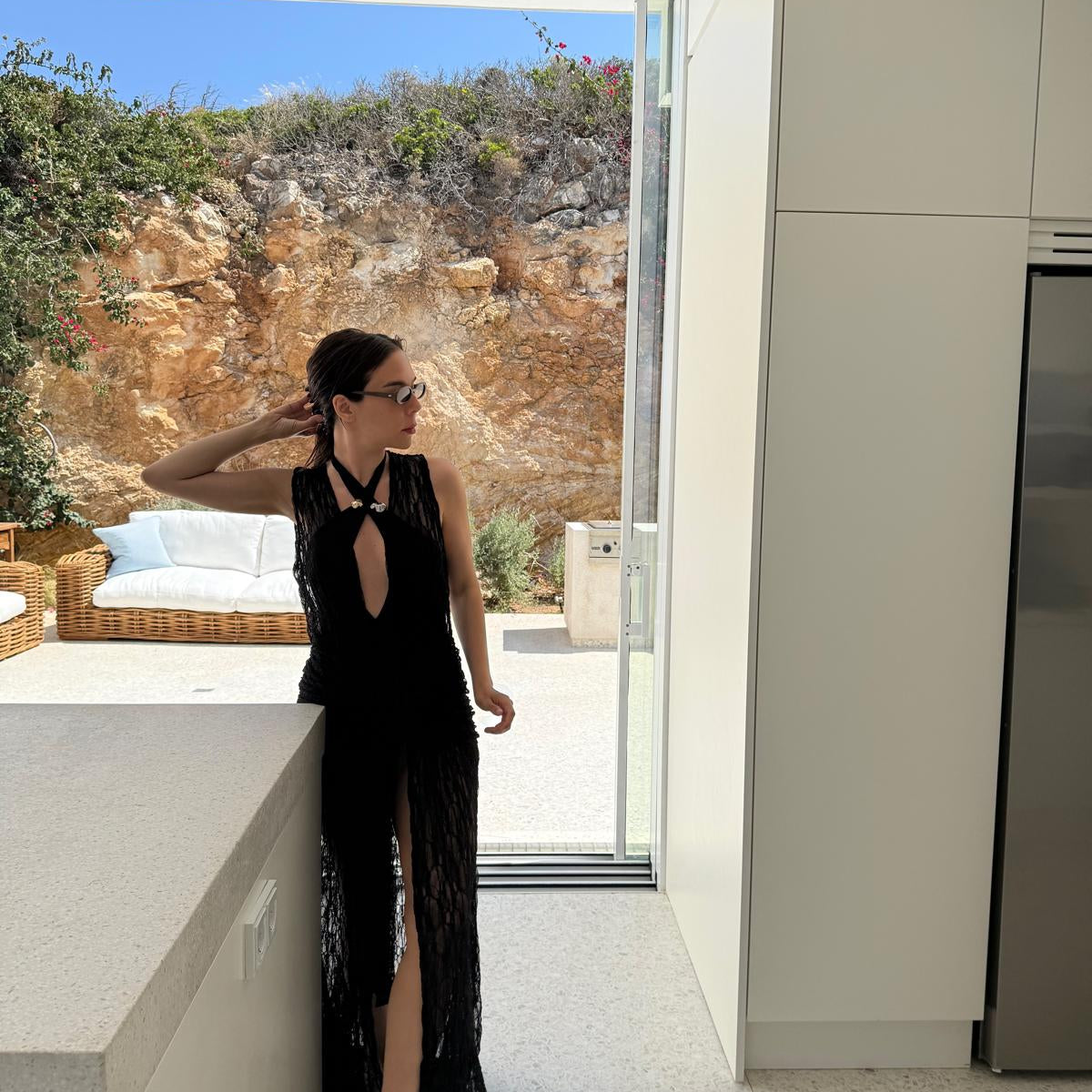 Meredith Black Halter High Waist Satin Bikini Set And Aveline Black Sleeveless Lace Maxi Kaftan | Moeva | Set | Each week unveils new pieces—luxury swimwear, fluid resort silhouettes, and elevated summer-to-evening essentials designed to carry you from coastal escapes to city nights.