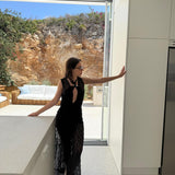 Meredith Black Bikini Set And Aveline Black Sleeveless Lace Maxi Kaftan