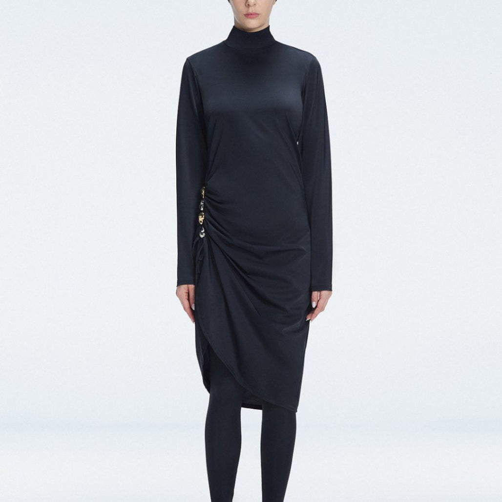 Yasmin Black High-Neck Accessorised Modest Swim Set | Moeva | Swimsuit | Each week unveils new pieces—luxury swimwear, fluid resort silhouettes, and elevated summer-to-evening essentials designed to carry you from coastal escapes to city nights.