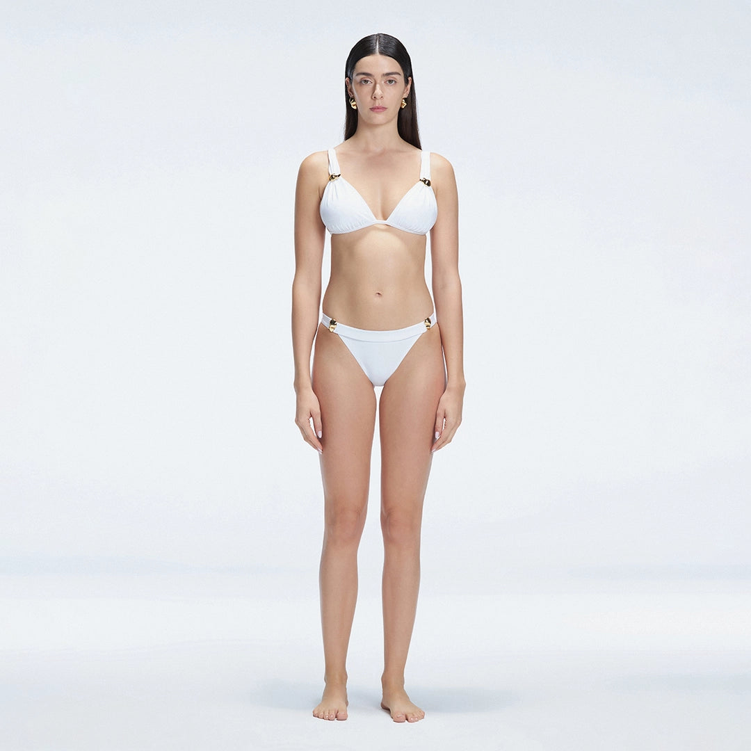 Zella White Triangle Mid Coverage Solid Bikini Sets | Moeva | Bikini Sets | Each week unveils new pieces—luxury swimwear, fluid resort silhouettes, and elevated summer-to-evening essentials designed to carry you from coastal escapes to city nights.