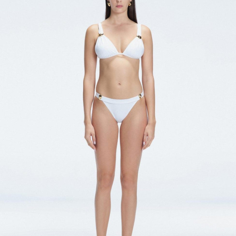Zella White Mid Coverage Solid Bikini Bottom | Moeva | Bikini Bottom | Each week unveils new pieces—luxury swimwear, fluid resort silhouettes, and elevated summer-to-evening essentials designed to carry you from coastal escapes to city nights.