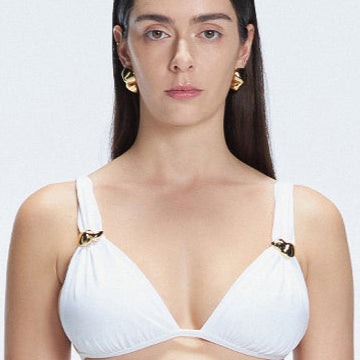 Zella White Triangle Solid Bikini Top | Moeva | Bikini Top | Each week unveils new pieces—luxury swimwear, fluid resort silhouettes, and elevated summer-to-evening essentials designed to carry you from coastal escapes to city nights.