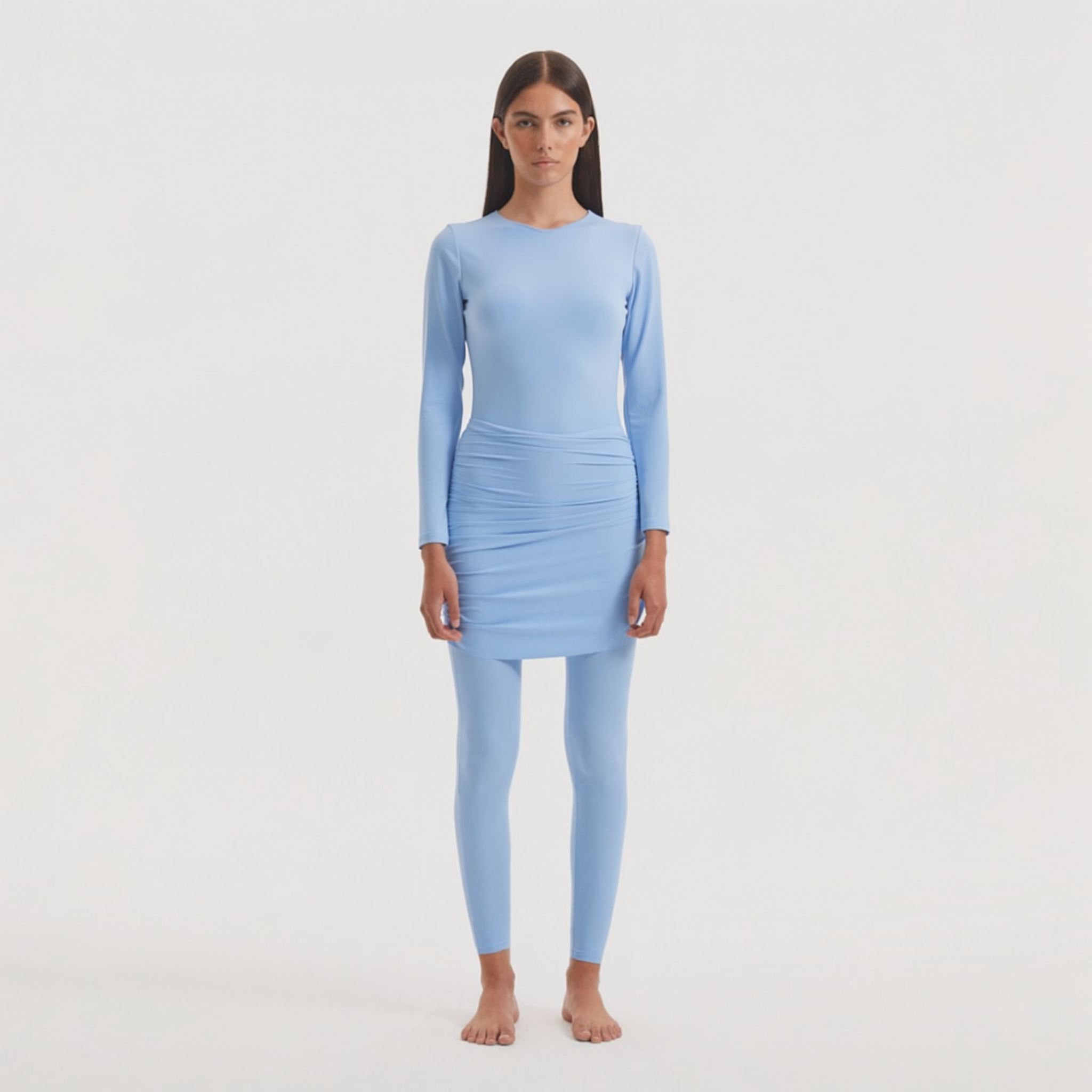 Ishtar Blue Long Sleeve Accessorised Modest Swim Set | Moeva | Swimsuit | Each week unveils new pieces—luxury swimwear, fluid resort silhouettes, and elevated summer-to-evening essentials designed to carry you from coastal escapes to city nights.