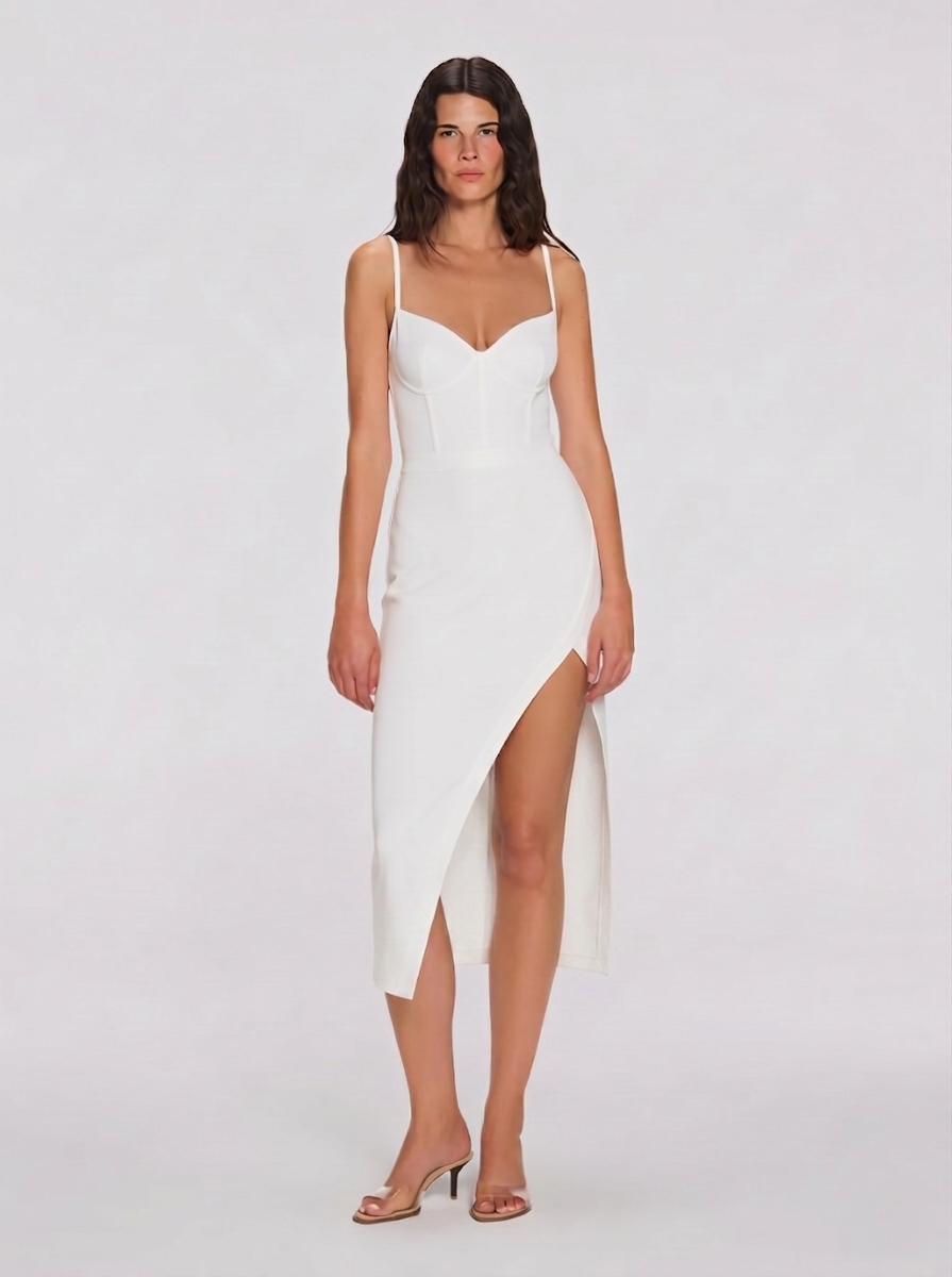 Beau White Sleeveless Knitted Long Dress with Side Slit Beau White Sleeveless Knitted Long Dress with Side Slit