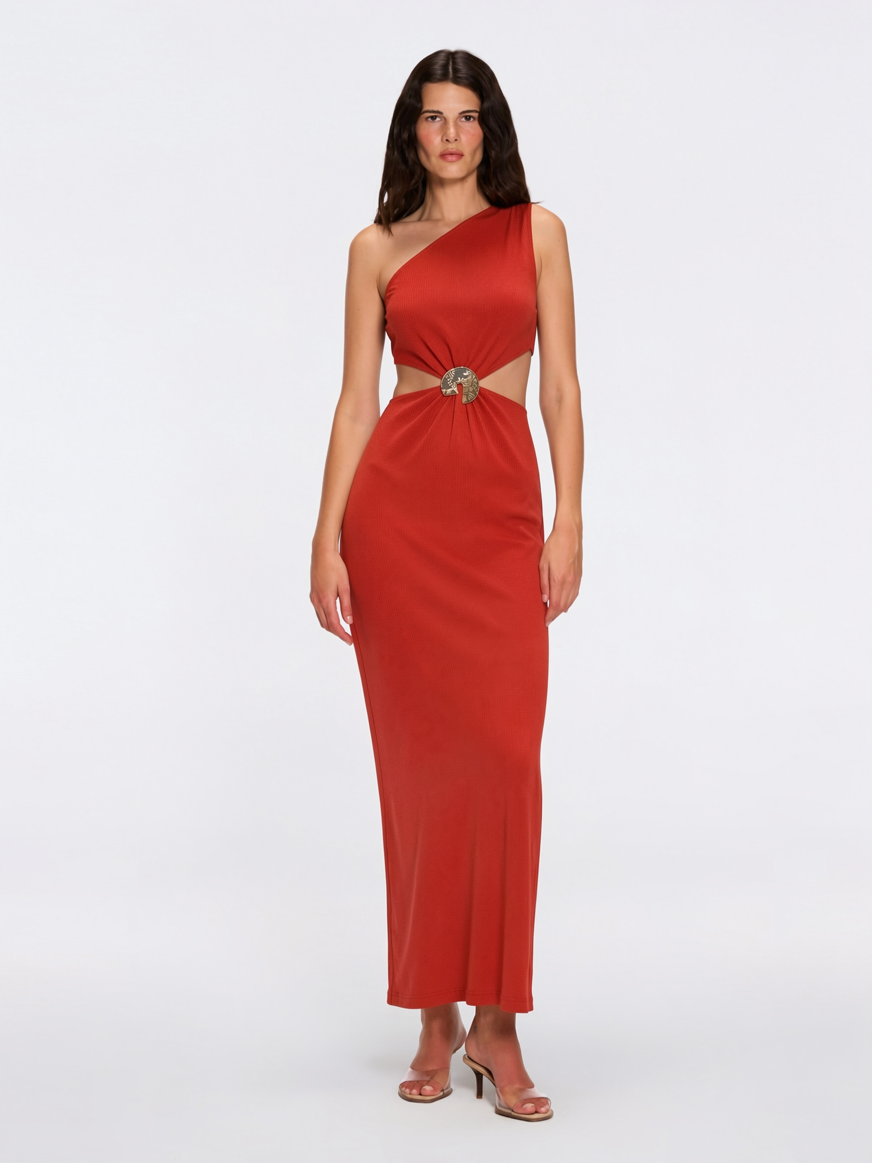 Violet Red One-Shoulder Textured Maxi Dress with Cut-Out Detail | Moeva | Dress | Each week unveils new pieces—luxury swimwear, fluid resort silhouettes, and elevated summer-to-evening essentials designed to carry you from coastal escapes to city nights.