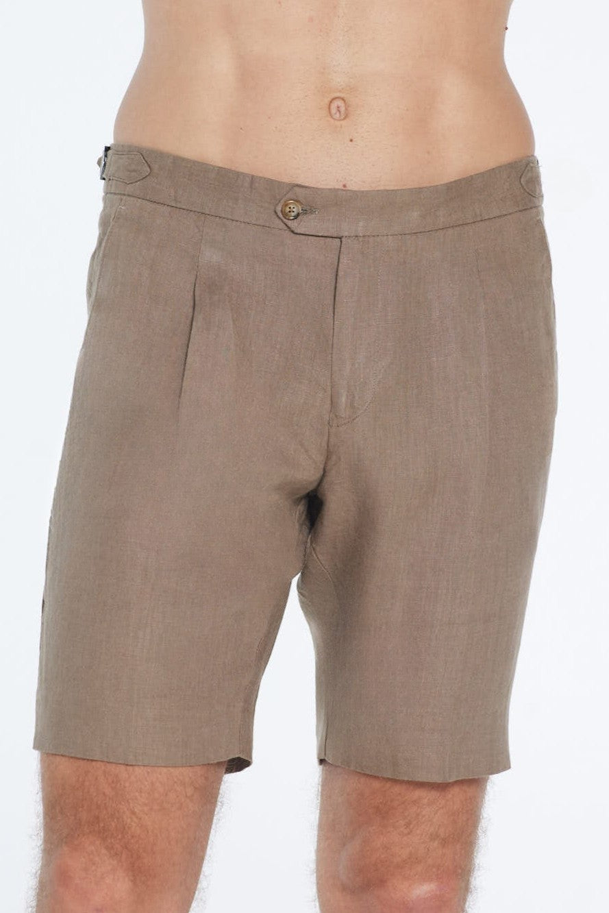Marco Linen Taupe Shorts | Moeva | Men Shorts | Each week unveils new pieces—luxury swimwear, fluid resort silhouettes, and elevated summer-to-evening essentials designed to carry you from coastal escapes to city nights.