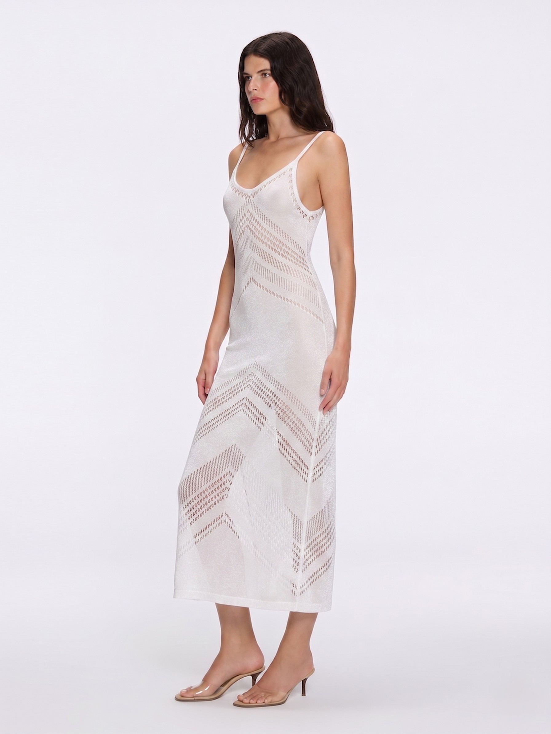 Beaulieu V Neck White Metallic Knit Maxi Dress | Moeva | Dress | Each week unveils new pieces—luxury swimwear, fluid resort silhouettes, and elevated summer-to-evening essentials designed to carry you from coastal escapes to city nights.