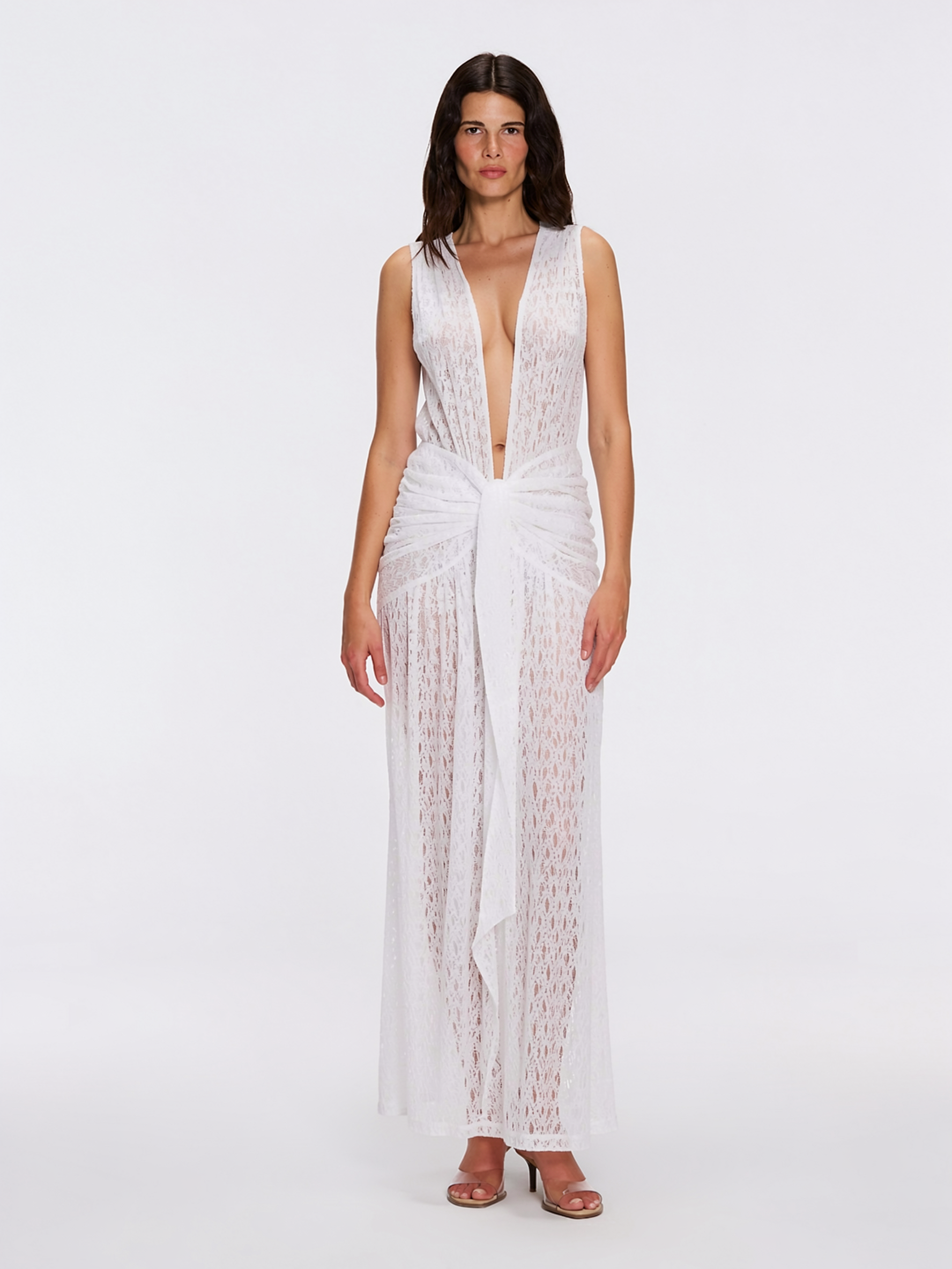 Aveline White Sleeveless Lace Maxi Kaftan Dress Aveline White Sleeveless Lace Maxi Kaftan Dress