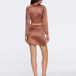 Greta Brown Satin Tie Front Shirt And Antonia Skirt Set | Moeva | Beachwear Tops | Each week unveils new pieces—luxury swimwear, fluid resort silhouettes, and elevated summer-to-evening essentials designed to carry you from coastal escapes to city nights.