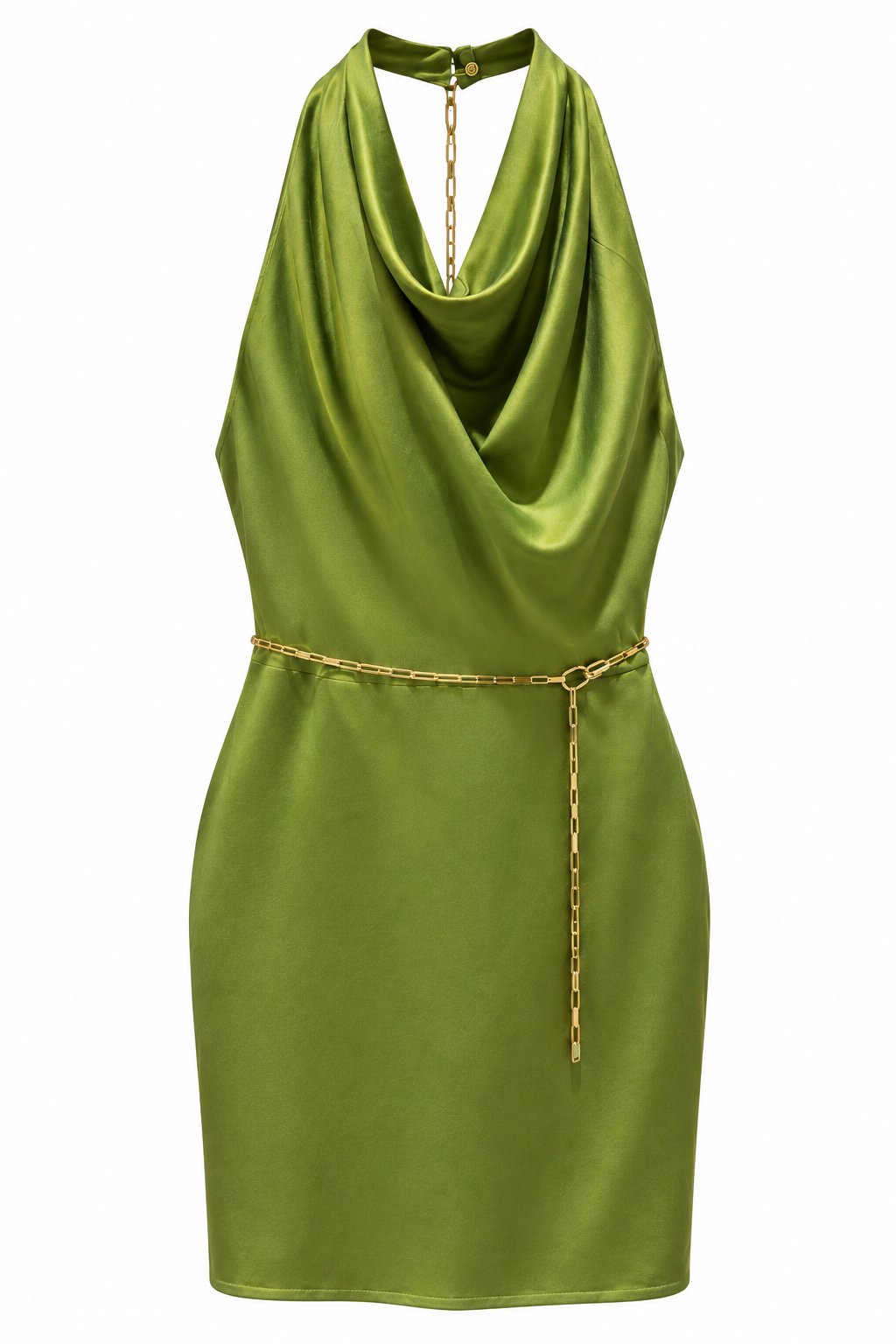 Eugenie Green Halter Neck Open Back Silk Mini Dress by Moeva | Dress from MOEVA's luxury swimwear and resortwear collection, perfect for beach days, resort escapes and summer styling.