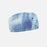 Josie Blue Degraded Headband laid flat, showcasing the fast-dry swimwear fabric and stylish blue gradient.
