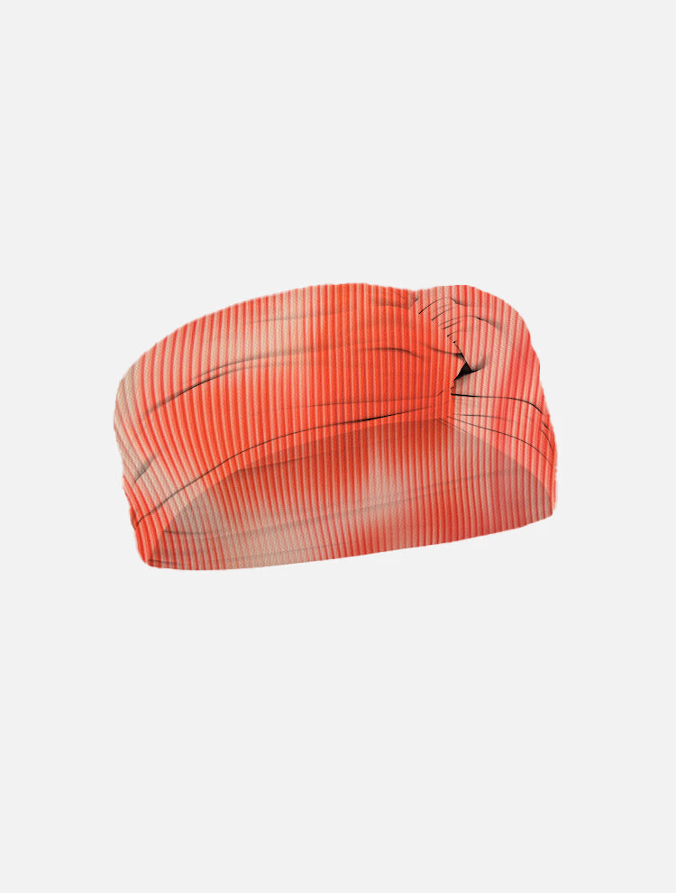 Josie Red Degraded Headband laid flat, displaying the vibrant red gradient and smooth swimwear fabric.
