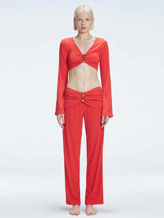 Sirenia Red Long Sleeve Accessory-Detail Crop Top | Moeva | Crop Top | Each week unveils new pieces—luxury swimwear, fluid resort silhouettes, and elevated summer-to-evening essentials designed to carry you from coastal escapes to city nights.