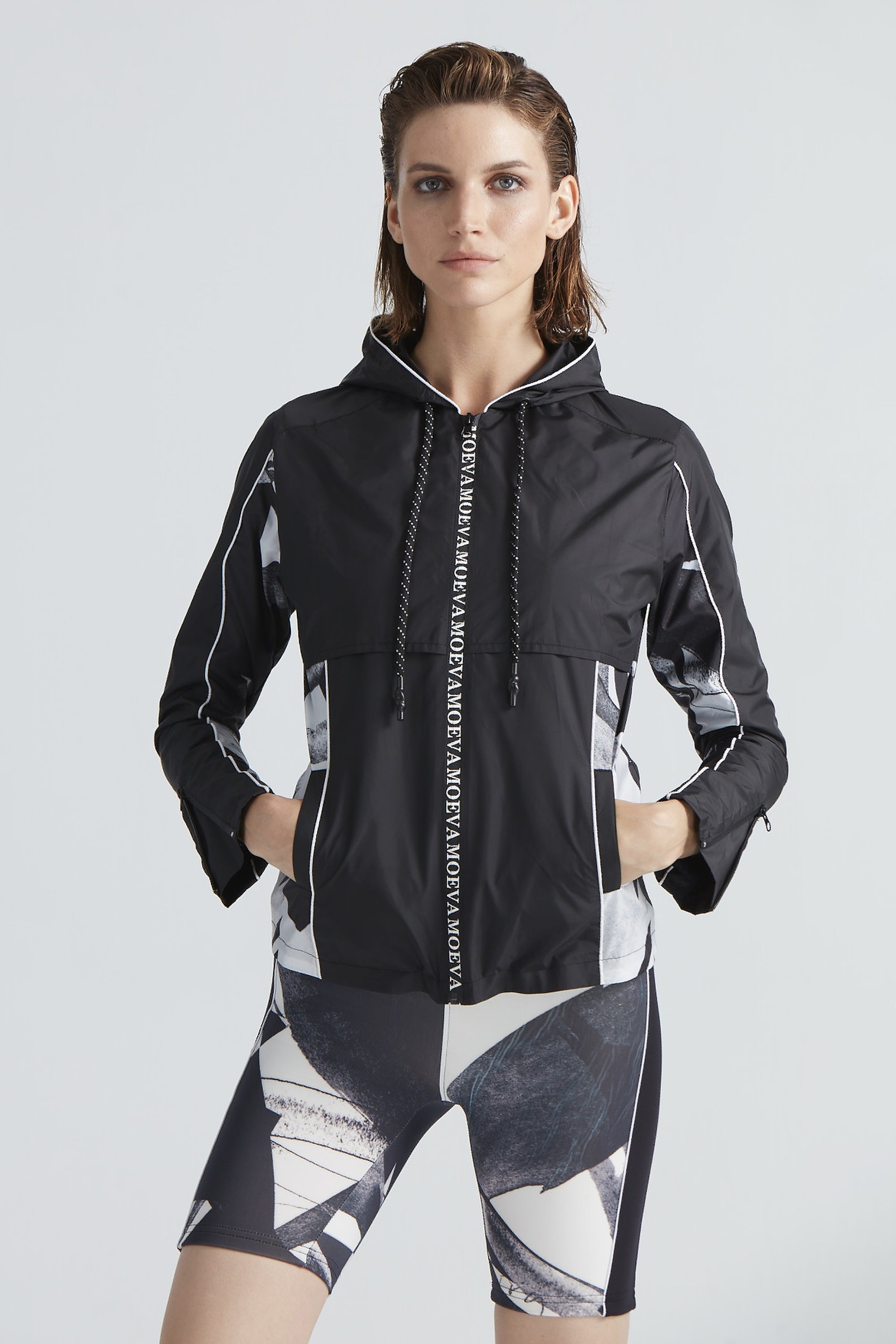 Morgan Abstract Print/Black Jacket | Moeva | Activewear | Each week unveils new pieces—luxury swimwear, fluid resort silhouettes, and elevated summer-to-evening essentials designed to carry you from coastal escapes to city nights.