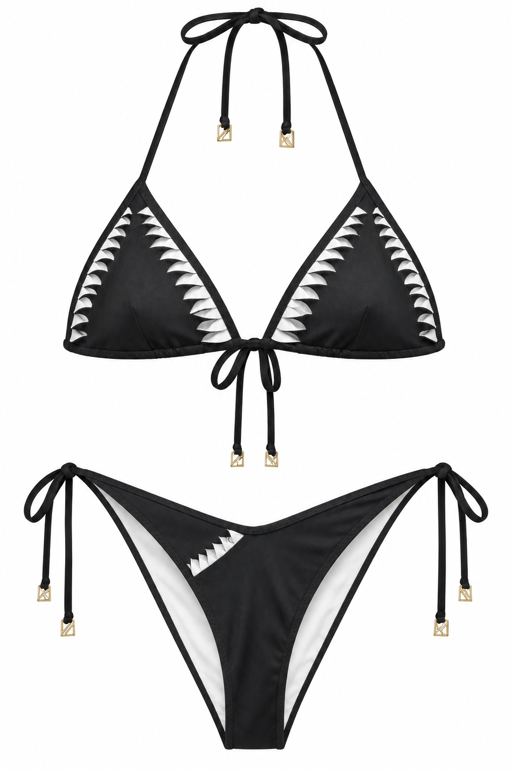 Thalisse Black-White Triangle Top & Side Tie Cheeky Bikini Set by Moeva | Bikini Set from MOEVA's luxury swimwear and resortwear collection, perfect for beach days, resort escapes and summer styling.