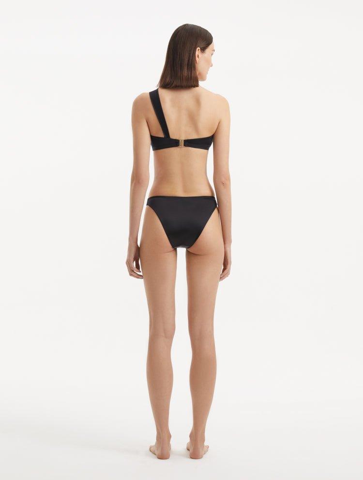 Sereia Black One Shoulder Mid Coverage Satin Bikini Set | Moeva | Bikini Set | Each week unveils new pieces—luxury swimwear, fluid resort silhouettes, and elevated summer-to-evening essentials designed to carry you from coastal escapes to city nights.