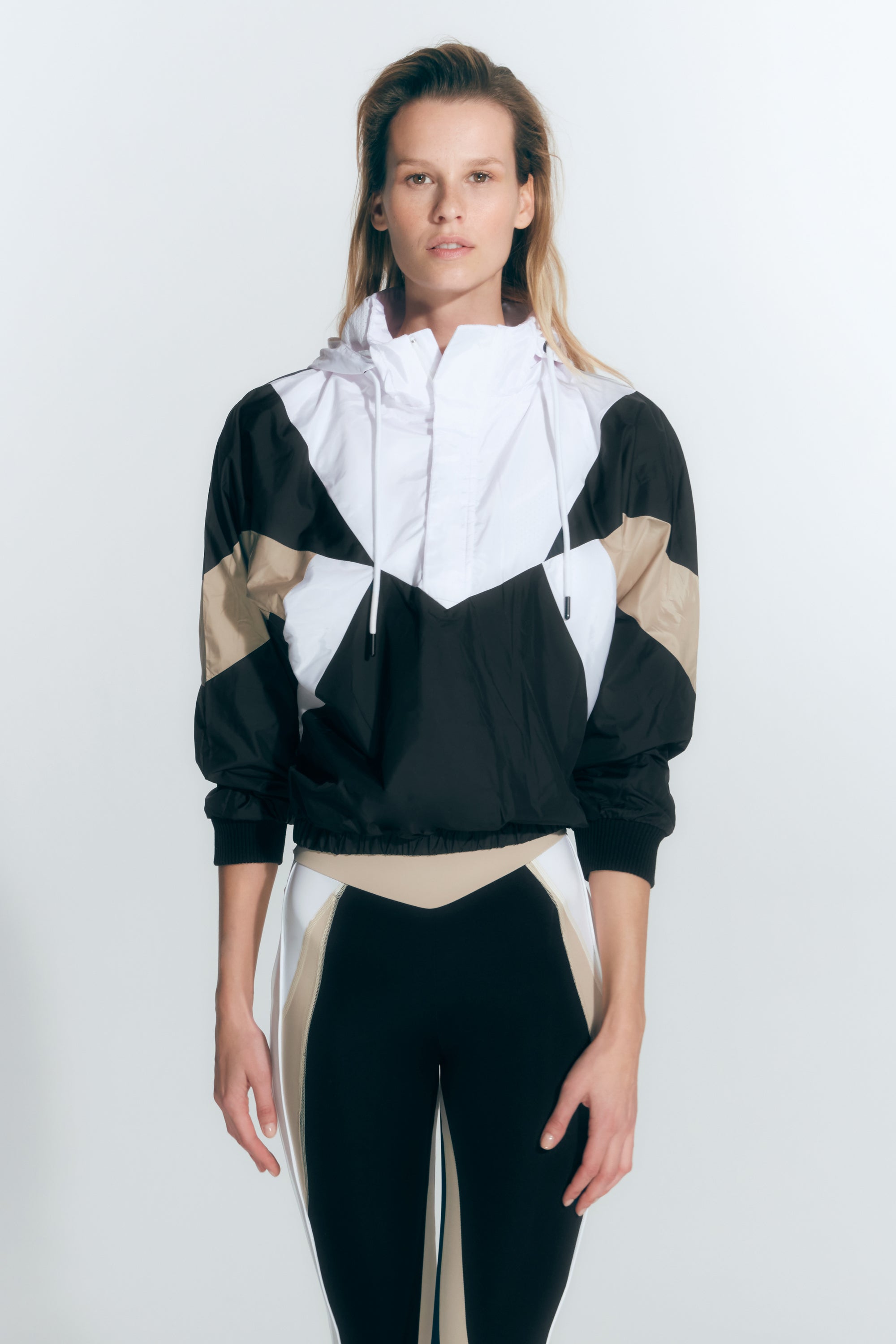 Virginia Black/Nude/White Jacket | Moeva | Activewear | Each week unveils new pieces—luxury swimwear, fluid resort silhouettes, and elevated summer-to-evening essentials designed to carry you from coastal escapes to city nights.