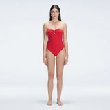 Zephyrine Red Bandeau Swimsuit | Moeva | One-Piece | Each week unveils new pieces—luxury swimwear, fluid resort silhouettes, and elevated summer-to-evening essentials designed to carry you from coastal escapes to city nights.