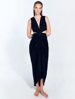 Adelice Black V-Neck Maxi Dress with Front Slit | Moeva | Dress | Each week unveils new pieces—luxury swimwear, fluid resort silhouettes, and elevated summer-to-evening essentials designed to carry you from coastal escapes to city nights.