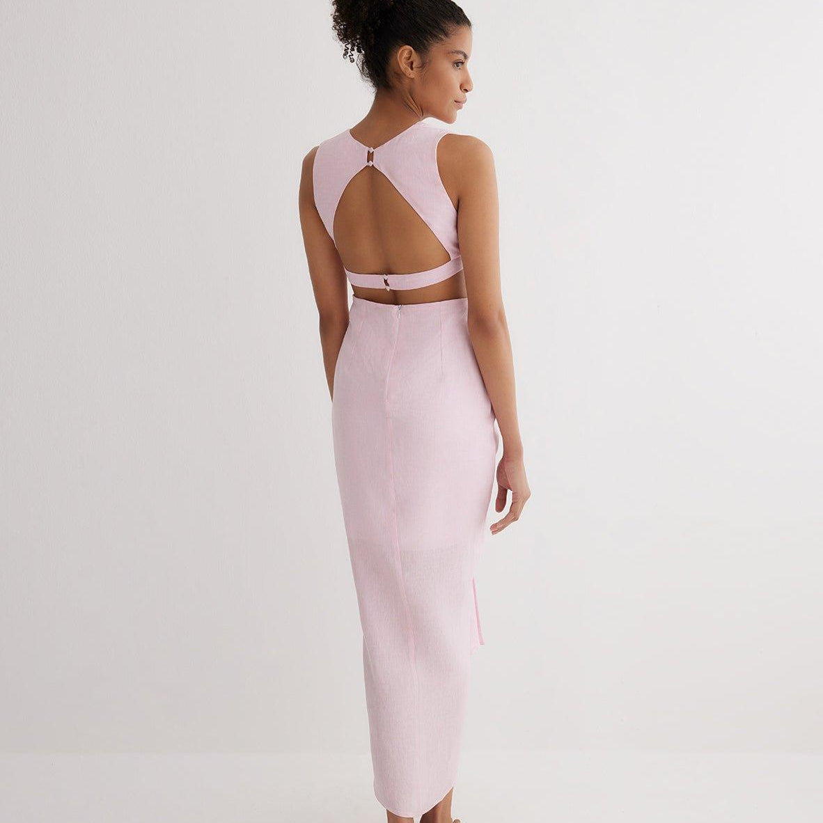 Adelice Pink V-Neck Maxi Dress with Front Slit | Moeva | Dress | Each week unveils new pieces—luxury swimwear, fluid resort silhouettes, and elevated summer-to-evening essentials designed to carry you from coastal escapes to city nights.