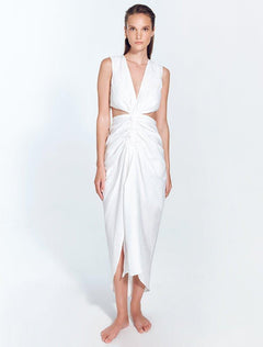 Adelice White V-Neck Maxi Dress with Front Slit | Moeva | Dress | Each week unveils new pieces—luxury swimwear, fluid resort silhouettes, and elevated summer-to-evening essentials designed to carry you from coastal escapes to city nights.