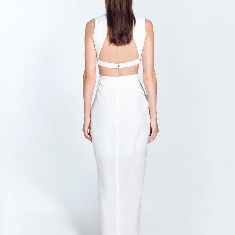 Adelice White V-Neck Maxi Dress with Front Slit | Moeva | Dress | Each week unveils new pieces—luxury swimwear, fluid resort silhouettes, and elevated summer-to-evening essentials designed to carry you from coastal escapes to city nights.