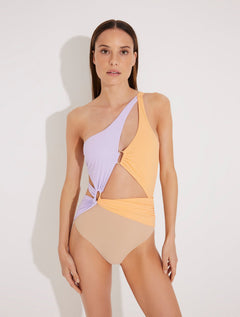 Adelina Orange/Lilac/Nude One Shoulder Swimsuit With Asymmetric Cut Outs -Swimsuit Moeva