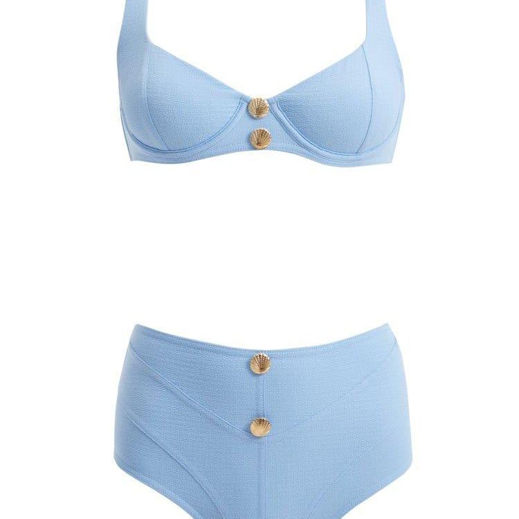 Pauline Cheritt - Adva Baby Blue Balconette Textured High Waist Bikini Set | Moeva | Swimsuit | Each week unveils new pieces—luxury swimwear, fluid resort silhouettes, and elevated summer-to-evening essentials designed to carry you from coastal escapes to city nights.