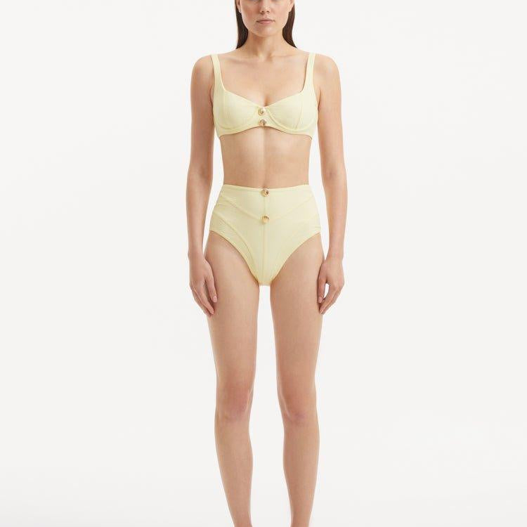 Adva Yellow High Waist Textured Bikini Bottom | Moeva | Bikini Bottom | Each week unveils new pieces—luxury swimwear, fluid resort silhouettes, and elevated summer-to-evening essentials designed to carry you from coastal escapes to city nights.