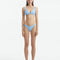  Aeron Baby Blue Bikini Top with scoop neck design, featuring shell-shaped gold button details.