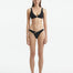 eron Black Bikini Bottom with hipster design, featuring shell-shaped gold button details.