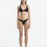 Aeron Black Bikini Bottom with hipster design, featuring shell-shaped gold button details.