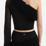 "Back view of the Alani Black Skirt, illustrating the flattering high-waisted fit and seamless design."