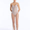 Front View: Model in Aliana Silver Dress - Maxi Dress, Sleeveless, Chic Style, Ankle-Length, Embellished with Clear Glass Beads, MOEVA Luxury Beachwear