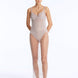 Front View: Model in Aliana Silver Dress - Maxi Dress, Sleeveless, Chic Style, Ankle-Length, Embellished with Clear Glass Beads, MOEVA Luxury Beachwear
