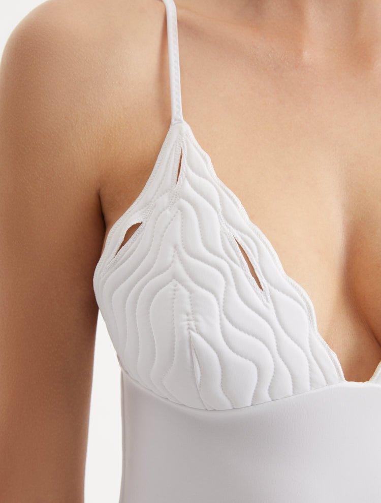 Detailed image of the Anahita Swimsuit, focusing on the intricate texture and premium Italian fabric.