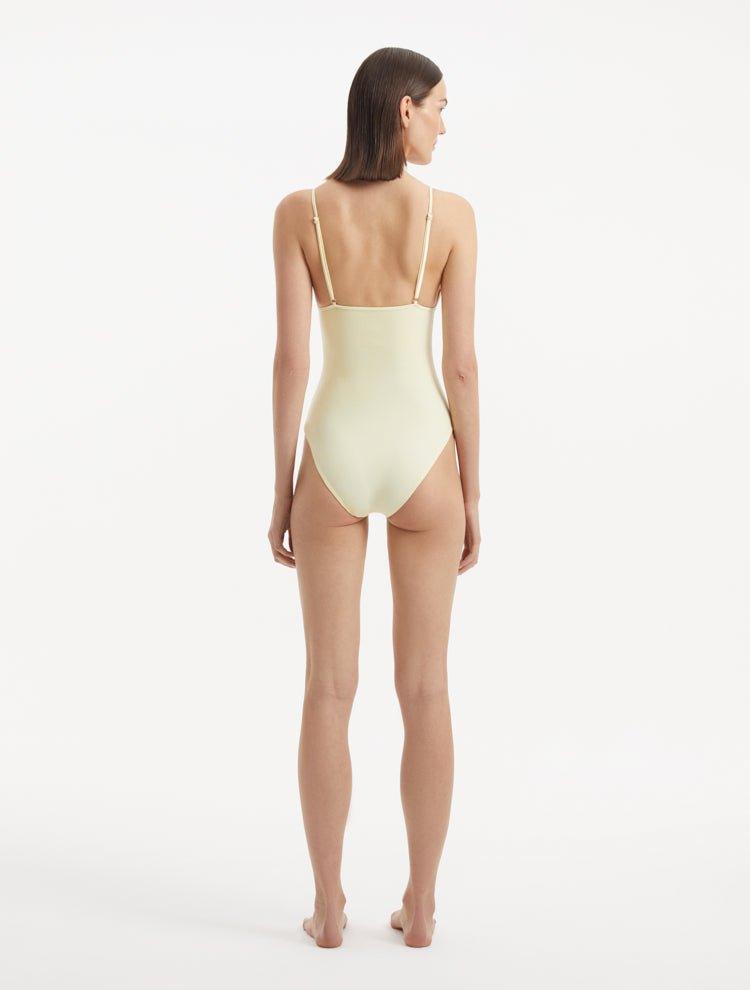 Rear view of the Anahita Swimsuit, featuring adjustable straps and sleek silhouette.