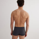 Back View: Model in Antonio Grey/Green/White Men Trunks - MOEVA Luxury Swimwear, Swim Shorts, Nikel, Trunk, Fully Lined, Slim Fit, Strech Classic, MOEVA Luxury Swimwear
