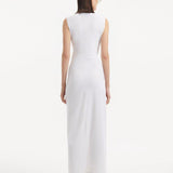 "Back view of the Apollo White Dress, showing the elegant ankle-length and the clean, sophisticated white color."