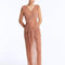 Front View: Model in Aster Bronze Dress - Maxi Dress, Sleeveless, V-Neckline, Sheer Soft Fabric, Tie Front Detail, MOEVA Luxury Beachwear