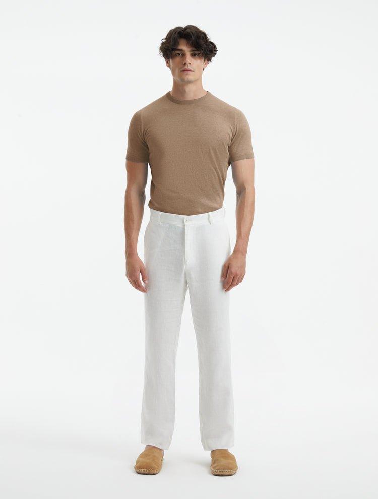 Front view of Baron Brown T-Shirt on model, highlighting the textured knit and contemporary design.
