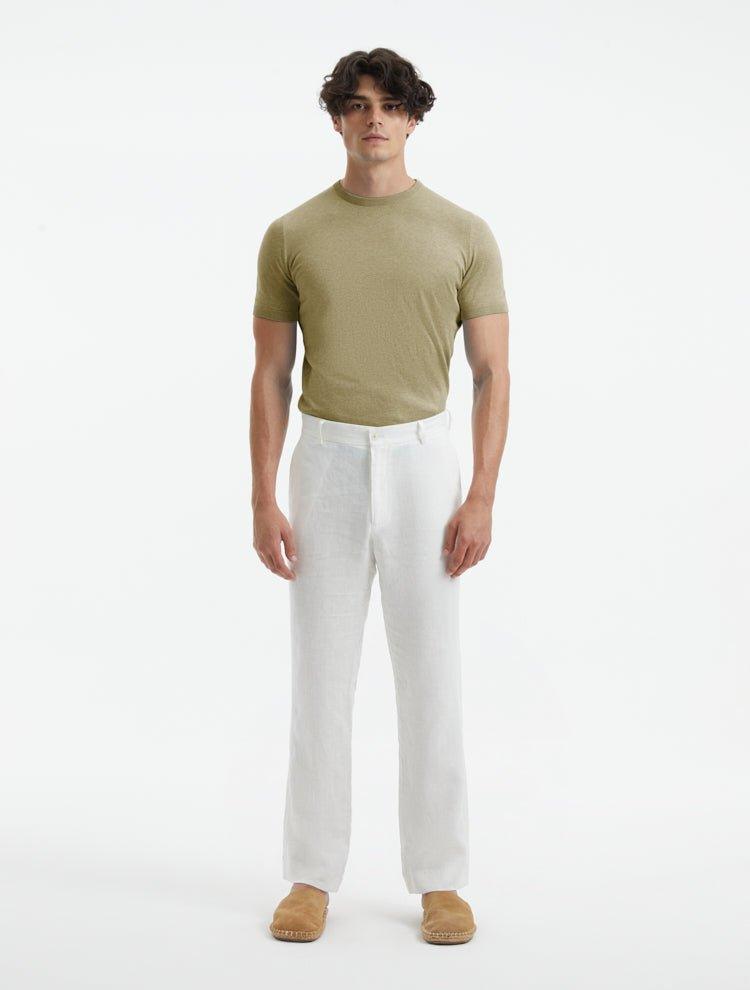 Front view of Baron Green T-Shirt on model, highlighting the textured knit fabric and elegant design.
