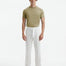 Front view of Baron Green T-Shirt on model, highlighting the textured knit fabric and elegant design.